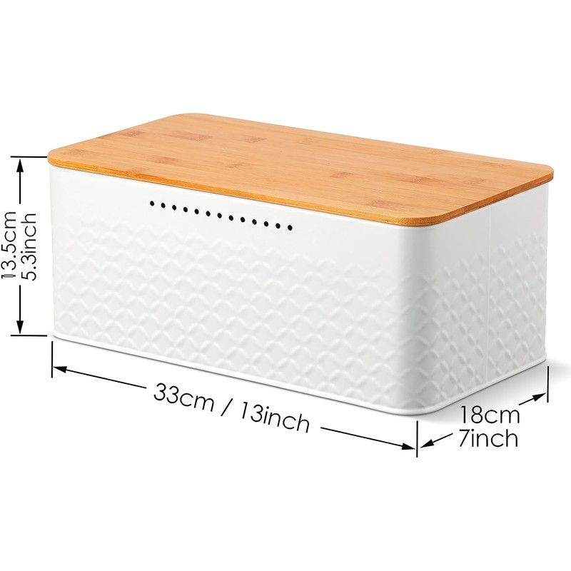 Widousy Bread Bin with Bamboo Lid, White Bread storage box
