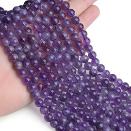 GUJOXILA 8mm Amethyst Crystal Beads for Bracelet Jewellery Making Round Loose Gemstone Purple Beads for Crafting Necklace Polished Stone Craft Bead 50pcs