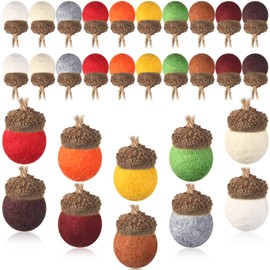 Tatuo 30 Pieces Fall Wool Felt Acorn Ornaments Autumn Felt Acorn Pom Balls Plush for DIY Crafts Thanksgiving Christmas Tree Hanging Ornaments Party Favors Farmhouse Mantel Wall Decor(Mixed Colors)