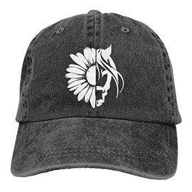 Women's Sunflower Horse Baseball Hat, Adjustable Vintage Washed Distressed Cotton Daisy Dad Cap (Sunflower Horse-Black, One Size)