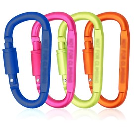 4 Pack Carabiner Clip, Aluminum D-Ring Shape Locking Carabiners, Snap Hook Sport Accessories for Outdoor Camping Hiking (Multiple Colors)