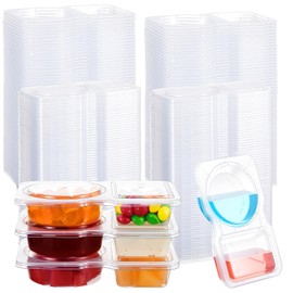 Blushtier 50 Pack 5 oz Clear Double Compartment Condiment Resuable Containers with Lids Small Plastic Disposable 2 Compartment Snack Containers for Sauce, Salad Dressing, Travel Snack, Sampling
