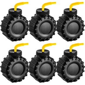 Amyhill 6 Pieces 12 oz Construction Truck Cups Set Truck Construction Cups with Orange Straw Birthday Party Supplies Plastic for Kids Party Decoration