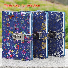 Leather Journal Vintage Notepads, Password Diary Notepad, Secret Diary Notebook with Combination Lock TPN102 Colourful Flowers