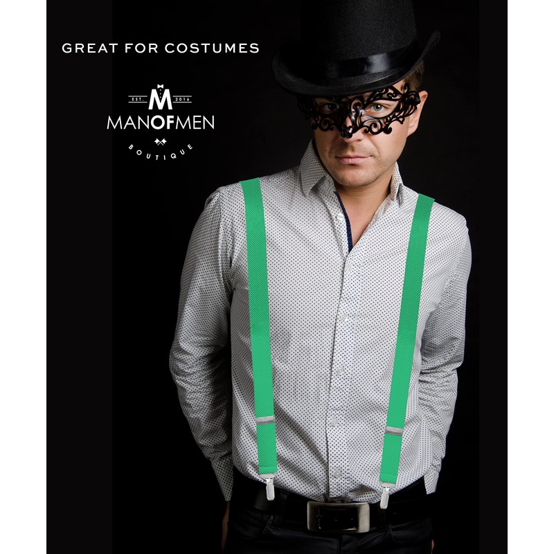 Green Suspenders for Men Heavy Duty - Adjustable 1” Y-Back