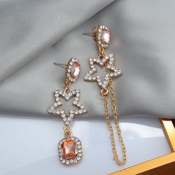 Unbranded Crystal Stars Asymmetrical Dangle Drop Earrings for Women,Elegant Tassel