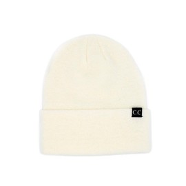 C.C Unisex Plain Cuff Skull Cap Winter Knit Beanie Hat, Black Label White