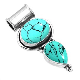 Jeweloporium 925 Sterling Silver Pendant for Women Blue Turquoise Gemstone Statement Silver Pendant Necklace Friendship Day Gift Fashion Jewelry
