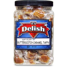 Gourmet Butterscotch Caramel by Its Delish – 18 OZ Jumbo Container Jar – Individually Wrapped Handcrafted Soft Brown Candy – Delicious Chewy Snack Treat for Parties at Home or Office, Certified Kosher Dairy - Cholov Yisroel