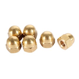uxcell Acorn Hex Cap Nuts - 6Pcs M8 Dome Nuts Brass Hexagon Decorative Cap Nut for Screws Bolts Brass Tone