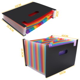 ASelected 24 Pockets Plastic Accordian A4 Size A-Z Alphabet Colored Tabs Rainbow Document Box A4 Expanding File Folder