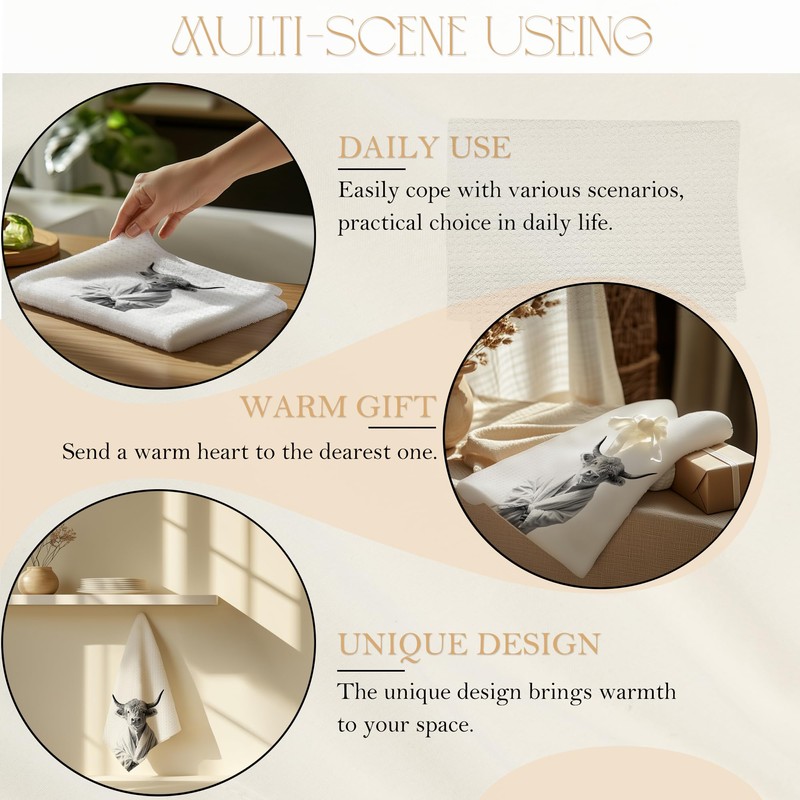 JFFTLL Funny Bathrobe Highland Cow Hand Towels for Bathroom Washroom