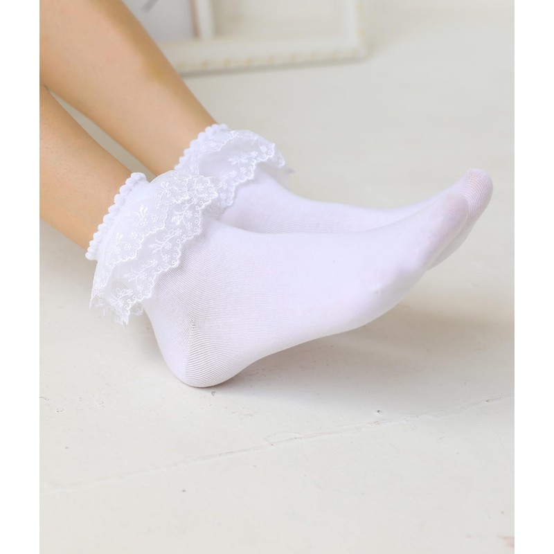 SRYL Lace Ruffle Socks for Women - Lace Frilly Ankle