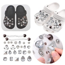 gofidin 26Pcs Bling Shoe Charms with Chains Accessories for Girls Women, Luxury Diamond Accessories Shoe Decoration Adults Shiny Shoe Charms with Buttons Fit Party Favors Birthday Gifts