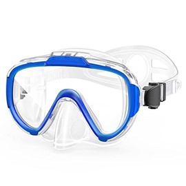 Norabidea Swim Goggles Adult, Anti Fog One Piece Lens Snorkel Diving Goggles, Clear View Tempered Glass Swimming Mask with Nose Cover for Scuba Dive Swim (Blue)