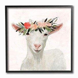 The Stupell Home DÃ©cor Collection Springtime Flower Crown Baby Goat Framed Giclee Texturized Art, 12 x 12, Multi-Color