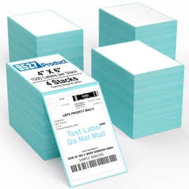9527 Product Fanfold 4 x 6 Direct Thermal Labels with Blue Background Paper Perforated Shipping Labels for Thermal Printers, 1000 Label per Stack, 4 Stacks 4000 Label