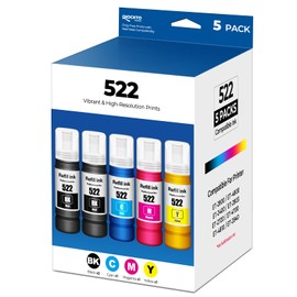 522 Ink Refill Bottles for ET-2800 ET-2400 ET-4800 ET-2803 Compatoble for E-pson 522 Ink Refill Eco tank ET2800 ET2400 ET4800 ET2803 ET-2720 ET-4700 ET-4810 ET-2840 2800 2400 4800 2803 Printer,5 Pack