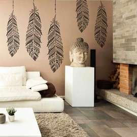 Tribal Feather Wall Art Stencil – Large Stencils for Painting Walls – Try Stencils Instead of Wallpaper – Tribal Stencils for Wall Painting – Stencil Designs for DIY Home Décor (Large)