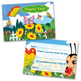 Leigha Marina Thank You Cards | 20 Cards with Envelopes | Garden Themed | Made for Kids | Flat Style | Colorful Design | Thank You Greeting Cards | Kids Thank You Cards | Children Thank You Cards