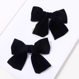 WONIONI 2 Pieces Korean Velvet Hair Clip Black Clip Barrette Hair Arrangement Elegant School Style Cute Bowknot Hair Accessories