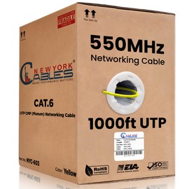 CAT6 Plenum Cable 1000ft (CMP) | UTP, 550MHz, 23AWG, 4Pair UTP 1.0GB Cat 6 Plenum Cable | Internet Cable for Networking (Yellow, 1000 feet)