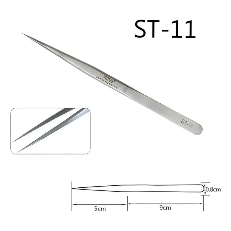 Pinzas Pestañas Postizas Vetus ST-11 Acero Inoxidable Antimagnético