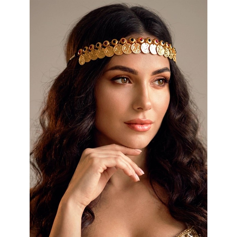Yokawe Gold Coin Elastic Headbands Jewelry,Belly Dance Headpieces,Forehead Carnival Rave
