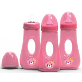 Avima Easy Grip Anti Colic Baby Bottles, BPA Free, 8 oz. Wide Neck with Medium Flow Silicone Nipples, Pink (Pack of 3)