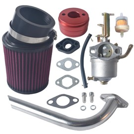 New upgrade Carburetor Carb Red Air Filter Adapter Silvery Exhaust Pipe Stage 2 Kit for 79cc Predator 98cc 3.0HP Coleman Powersports CT100U CC100X Mini Bike Go Kart Motor Engine Performance Parts