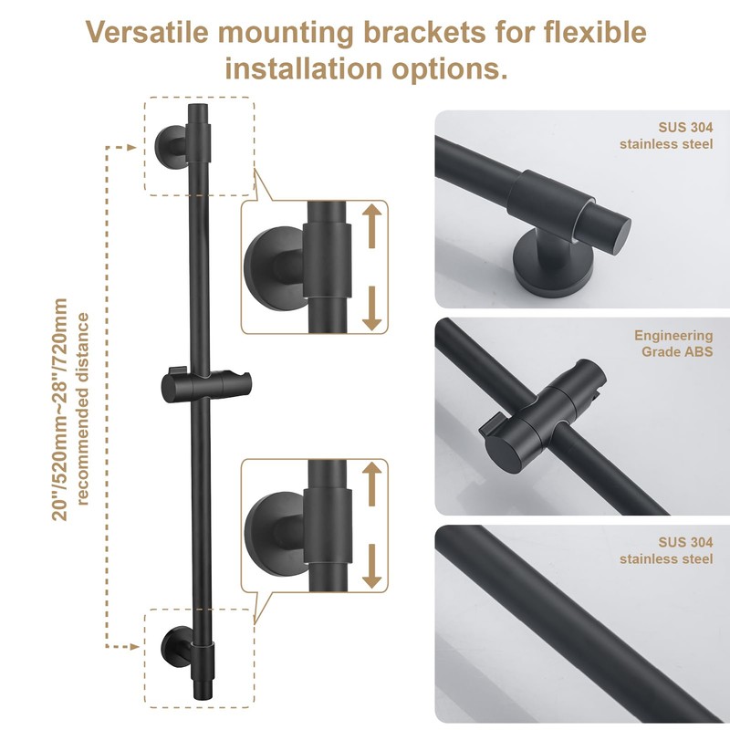 YSNOL Adjustable Shower Slide Bar with 5-Function Handheld Shower Head,