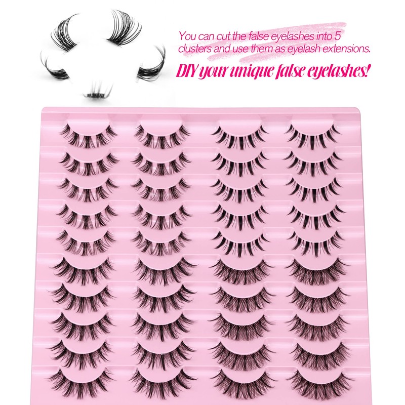 Manga Lashes Natural Look Anime False Eyelashes 20 Pairs Clear