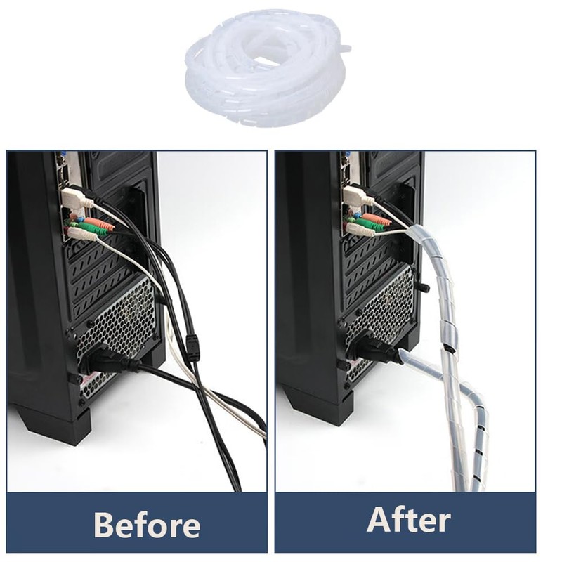 26 Ft Spiral Cable Wrap - White Cord Covers Bundle