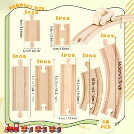 40 Pcs Wooden Train Track Expansion Packs Wood Male Female Train Track Adapters Straight Wood Train Track Bulk Compatible with All Major Trains Railway