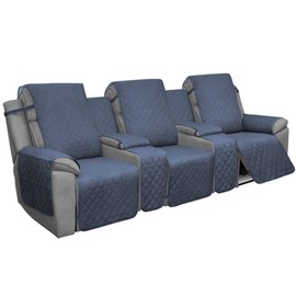 Easy-Going Recliner Sofa Cover with Console, Reversible Couch Cover for Living Room, Split Sofa Cover for Each Seat with Elastic Straps for Kids, Dogs, Pets (3 Seater, Dark Blue/Light Blue)