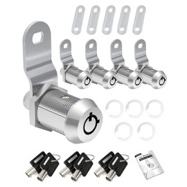 Naissian 2023 RV Locks for Storage Door, Cylinder Cam Lock for RV Storage Door, Toolbox, Tool Cart, Guns Safes Secure Locks, 7/8", 90°Turn, Pack of 5 with 6 Key Alike, Crome