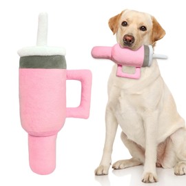 LWBMG Cute Squeaky Dog Toys Cup with Handle Funny Tumbler Dog Toys Soft Plush Squeaky Holiday Toys for Small/Medium/Large Dogs for Dog Birthday Pink