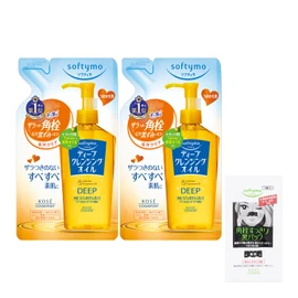KOSE Softymo Deep Cleansing Oil Refill 6.8 fl oz (200 ml) x 2 Packs (Bonus Pore Pack x 1)