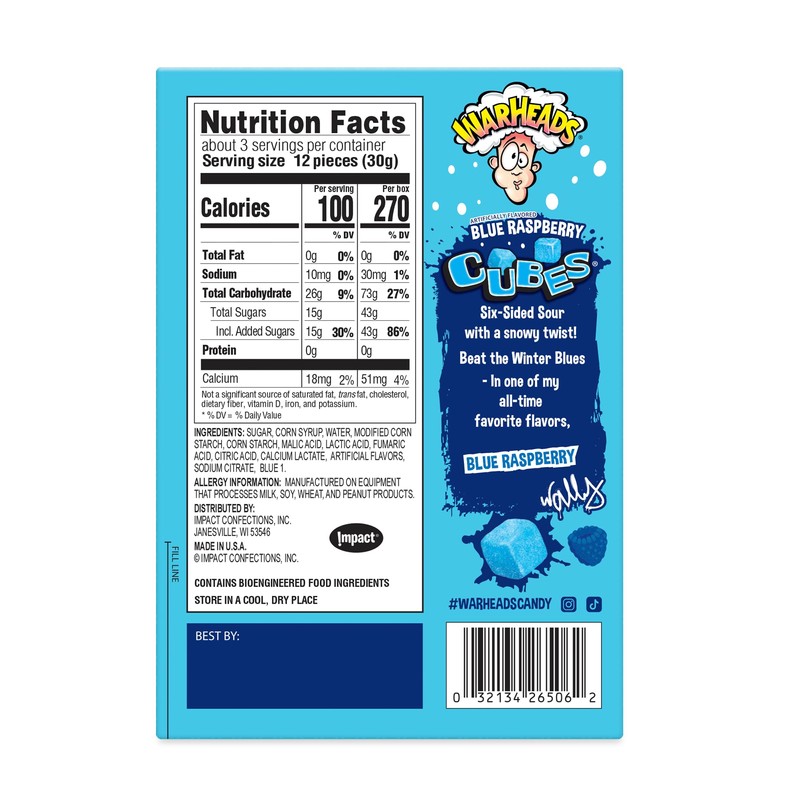 Impact Confections - WARHEADS Winter Blue Raspberry Cubes - 3.0