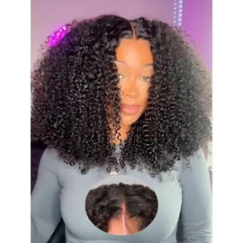 ORIGINAL QUEEN OQ Hair Afro Kinky Curly Wig Wear and Go Glueless Wig Human Hair Pre Cut Pre Plucked 5X7 Large Lace Front Wigs Human Hair for Women 3D Dome Cap Beginner Friendly 16Inches