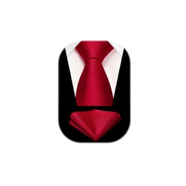 HISDERN Men's Red Ties Wedding Tie Handkerchief Formal Business Necktie & Pocket Square Set
