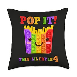 Pop It 4 Year Old 4th Birthday French Fries Lover Fidget Toy Throw Pillow