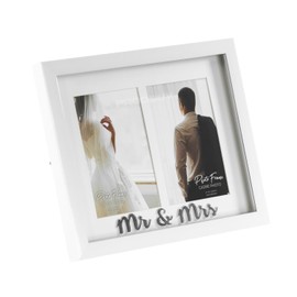 White Mr & Mrs Double Photo Frame 4x6" Free-Standing Wall Mounted Wedding Gift
