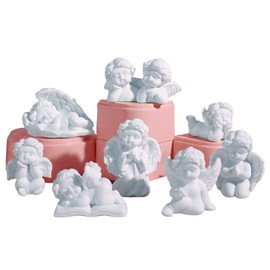 Hikiwin 8Pcs Resin Cherubs White Angel Statue Figurine,Sleeping Baby Angel Statue Cherub in Wings Feathers Statue Figurine,Small Angels as Table Decoration or Grave Gift