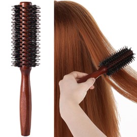 Wooden Round Hair Brush Natural Boar Bristle Hair brush Wooden Handle Styling Brush Anti Static Quiff Roller Hair Comb Handle Styling a Brush for Drying, Curling