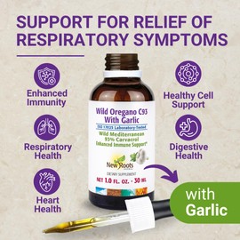NEW ROOTS HERBAL Wild Oregano Oil Tincture with Garlic (1 fl oz) | 93% Carvacrol Oregano Oil Drops, Enhanced Immune Support Supplement l Non GMO, Vegan, GMP Certified