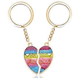 Best Friend Keyring for 2 Girls, 2 PCS Kids Heart Matching Friendship Keyring Magnetic Meaningful BFF Keyring Gifts for Birthday Christmas Graduation