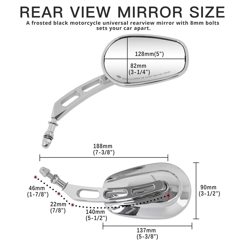 8mm Chrome Motorcycle Rearview Side Mirrors For Harley Davidson Street