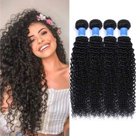 RICHAIR Brazilian 3 Remy Woven Bundles Hair Extensions with Closure, Natural Black, 100 g / Piece 26 Inch 4 Bundles