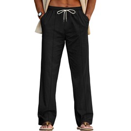 TAFLE ‌Men's Linen Pants Elastic Waist Lightweight Breathable Summer Casual Beach Yoga Trousers with Pockets Black